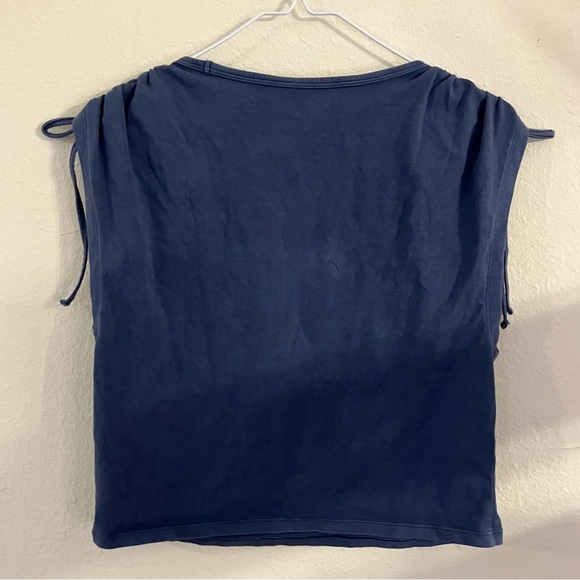 American Eagle Dusty Blue Cinched Tie Shoulder Cropped Tank Top Size: L - Picture 4 of 5